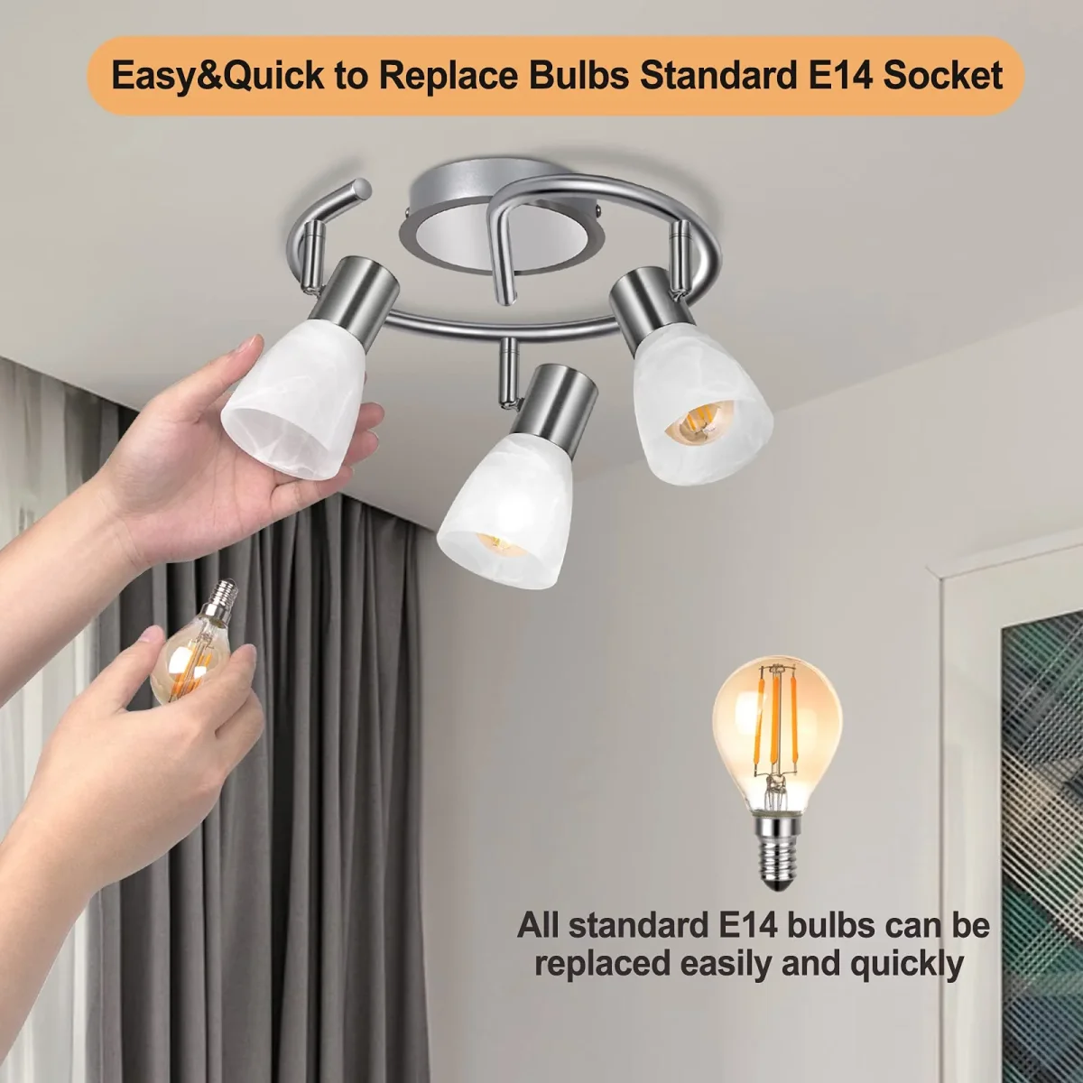 Unikcst LED Deckenstrahler E14 Chrom mit Glasschirm und LED-Leuchtmittel – Komplett-Set – Bild 6
