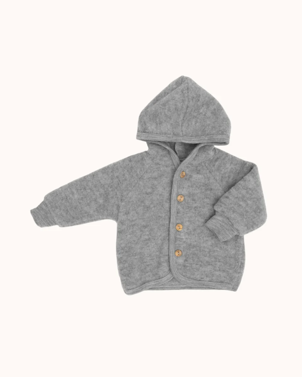 Baby Kapuzenjacke aus Wolle in gray melange – Bild 2