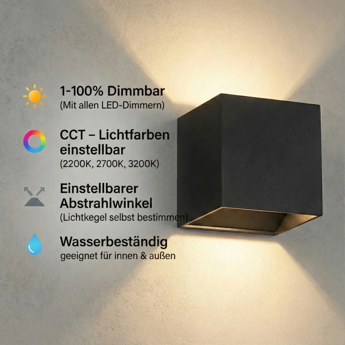 2x LED-Wandleuchte | Innen und außen | Dimmbar | Schwarz | Einstellbare Lichtfarbe | inkl. Leuchtmittel – Bild 6
