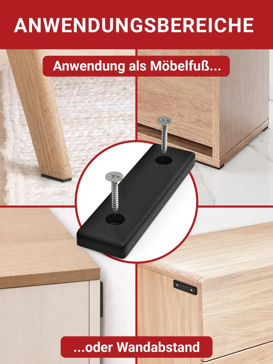 Möbelgleiter Kunststoff schwarz, 50 x 14 x 5 mm - 20er-Set zum Anschrauben – Bild 9