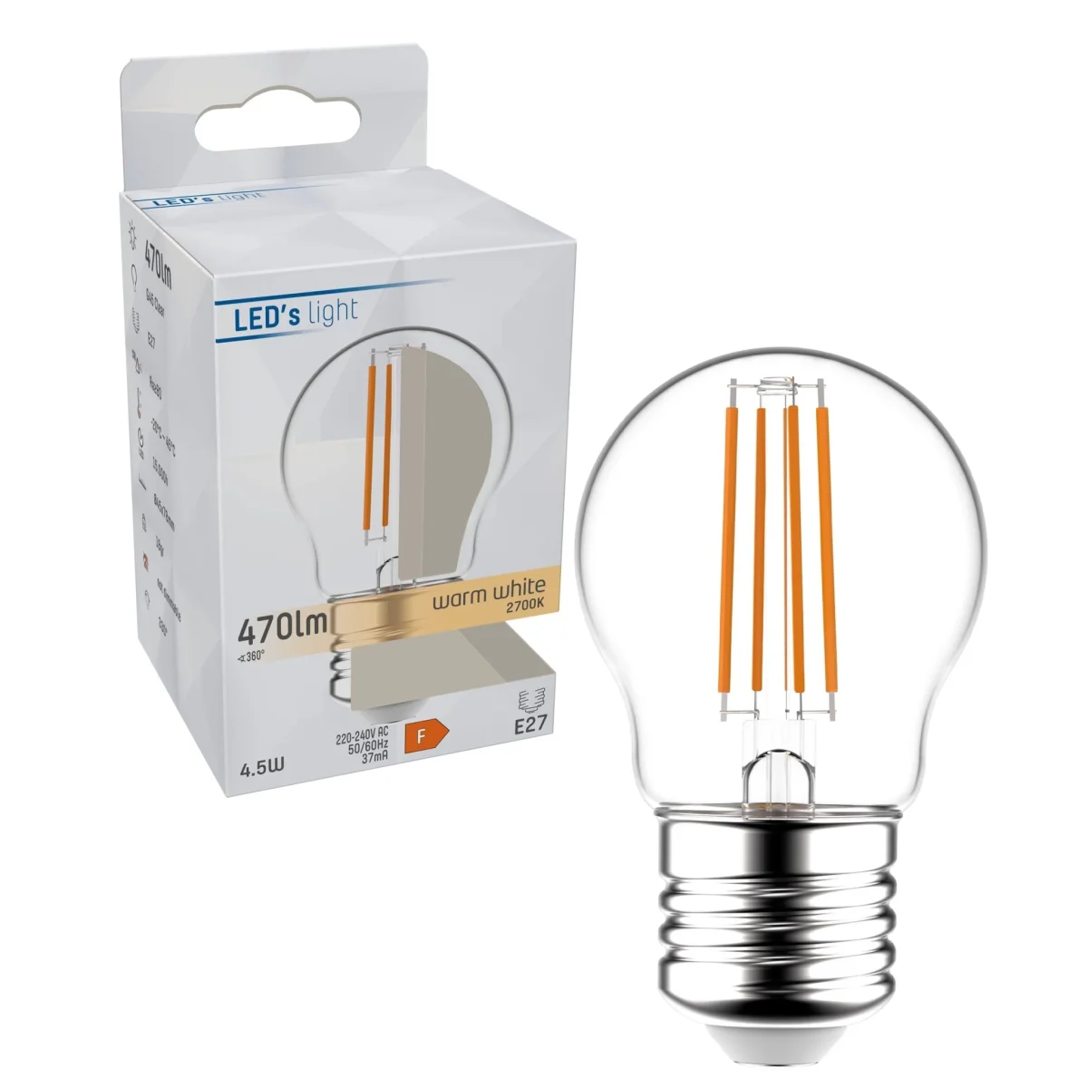 LED Kugel E27 4,5W warmweiß Klar G45 - LED's Light – Bild 2