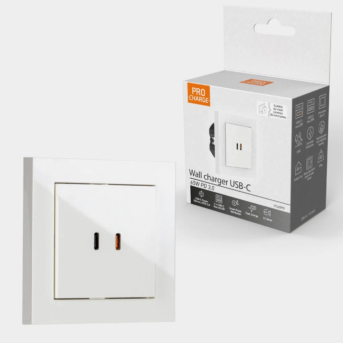 ProCharge USB-C Unterputz-Doppelsteckdose – 2 Schnellladeanschlüsse (USB-C) – Universal – Weiß – Bild 9